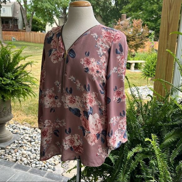 Rue 21 Floral Long Sleeve Blouse with Zipper size S - Picture 3 of 6